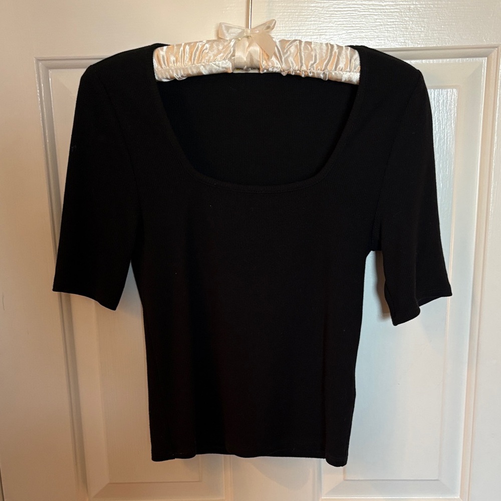 Marine Layer Short Sleeve Black Ribbed Top - Small